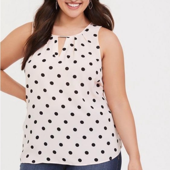 Torrid Georgette Keyhole Tank Light Pink Black Polka Dots Size 0 (L) - Picture 1 of 8